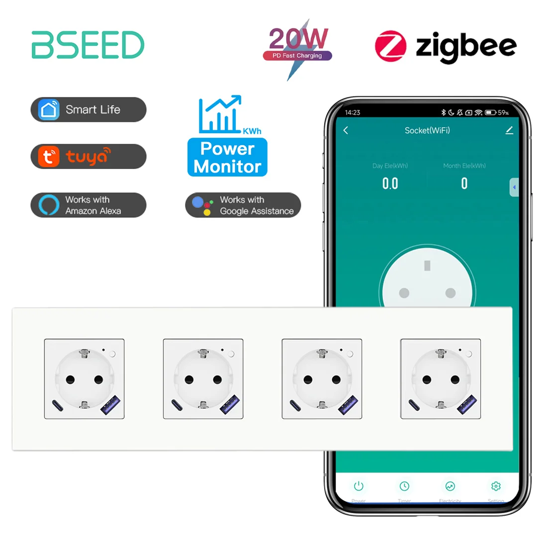 BSEED Zigbee مقبس تيار متردد ذكي مقابس طاقة الاتحا...