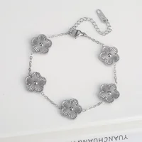 Hot Sale Stainless Steel Laser Five Leaf Flower Petal Adjustable Clover Bracelet Classic for Woman Girl Brand Jewelry Party Gift - Image 2