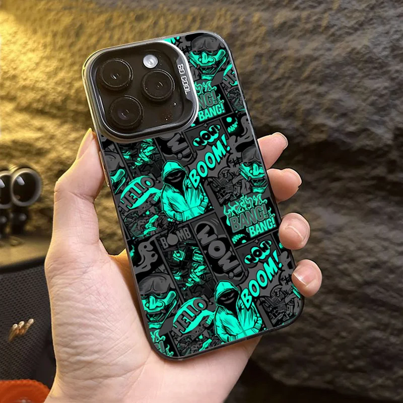 Graffiti Black Comic Style Smiling Face Shockproof Phone Case Cover