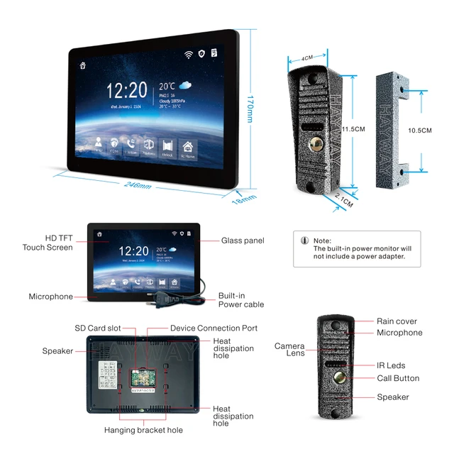 Hayway Tuya Wireless Video intercom Kit 10 "IPS Full Touch Screen 1080P Camera With Mobile Detection Support one-key Unlock 6