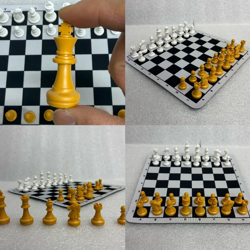 클래식 체스 세트, 24*24cm 고무 보드 및 32개의 고밀도 2색 프랑스식 체스 말 포함, 휴대 가능