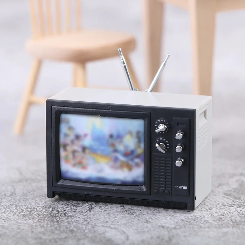 DollHouse Mini Retro TV Toy Ornaments Miniature Simulation Furniture for Living Room Decoration