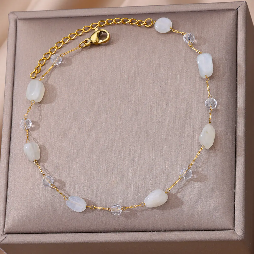 Round White Opal Stone Anklets For Women