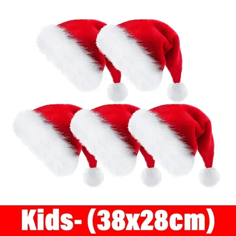 thumbnail image 1 of Christmas Hat Red Plush Thickened Santa Hats for Adult Kids Winter Christmas Caps Festive Xmas Party Decorations Gifts New Year, 1 of 5