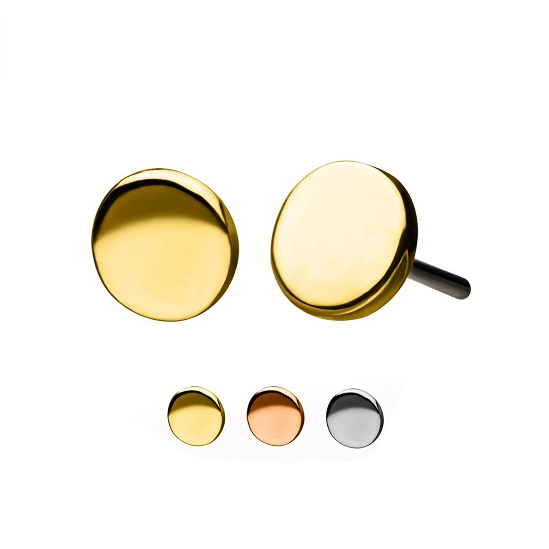 Calendo 14K Karat Fine Solid Gold Threadless Push-in Flat Round Disc Piercing Tops
