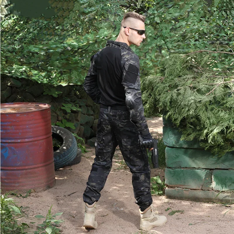 Outdoor Tactical Sets Milita Uniform Camo Suits Hunting Shirts Cargo Pants +Pads Airsoft Paintball Training Hunting Clothes New 6