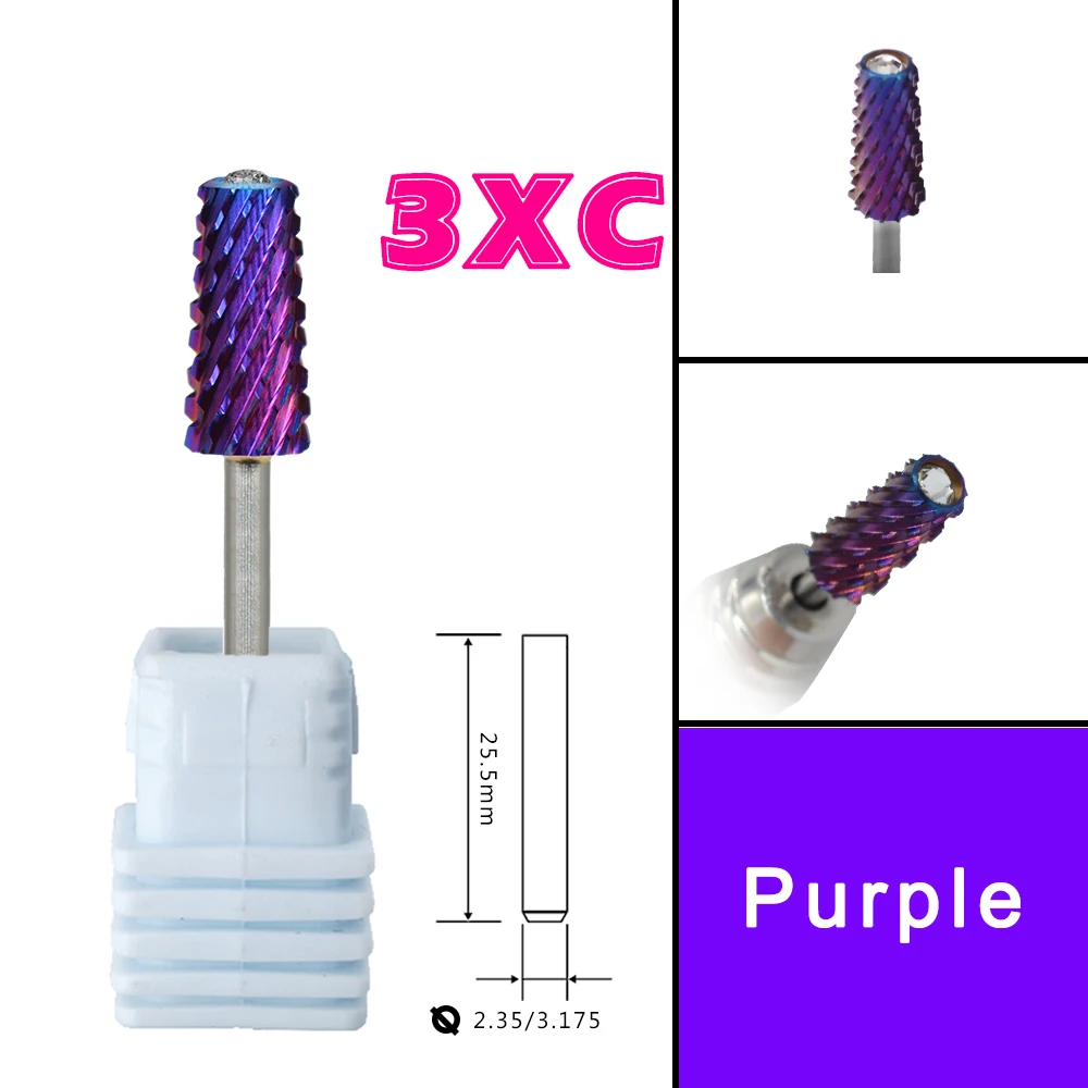 RolinStar 6.6 Safety Large Diamond Crystal Trapezium Tapered Barrel purple Tungsten steel Carbide milling cutter nail drill bit 3