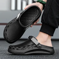 Sabots pour hommes sandales été trous respirant jardin maison sandales mode extérieur antidérapant semelle plage diapositives couleur unie pantoufles 4