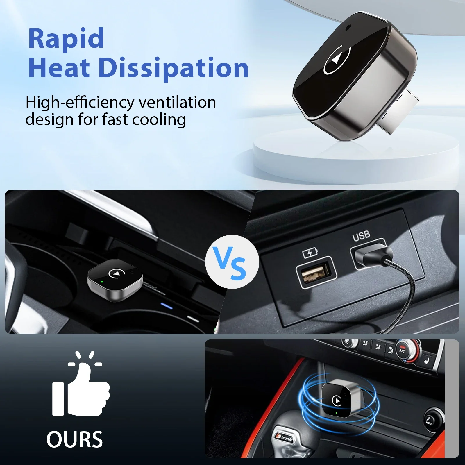 Portable 2 in 1 Wireless CarPlay Android Auto Adapter 5Ghz WiFi USB Type C Plug Play Compatible with iPhone Samsung Phones