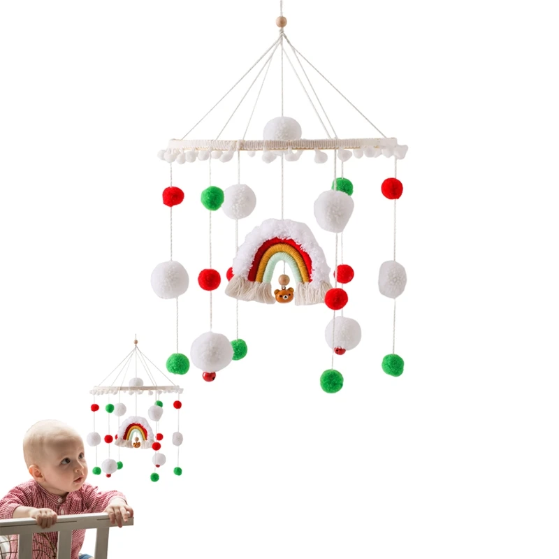 

Baby Wooden Mobile Cribs Bed Bell Baby Rainbow Hairball Rattle Toys Newborn Bed Bell Rattles For Baby Bedding Hanging Toys