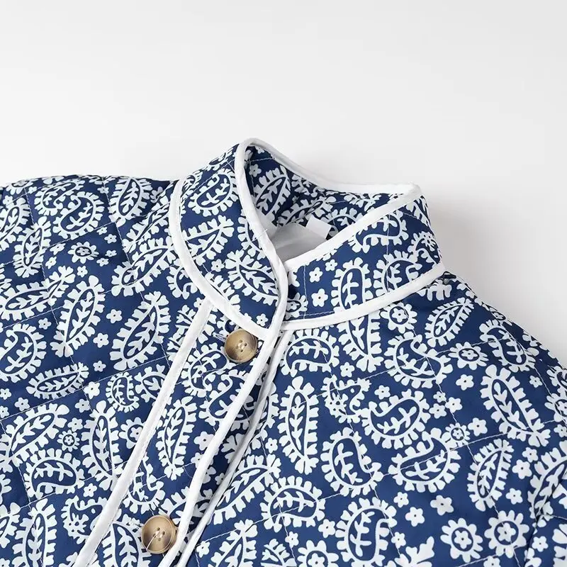 Fashion Printed Patchwork Jackets Female Contrast Loose Long Sleeve Autumn Pocket High Street Coat Women's Cardigan