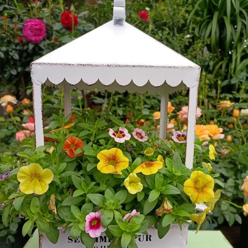 Iron Cart Flower Stand Balcony Decorative Flower Pot Creative Garden Planter Container Outdoor Plant Display Rack