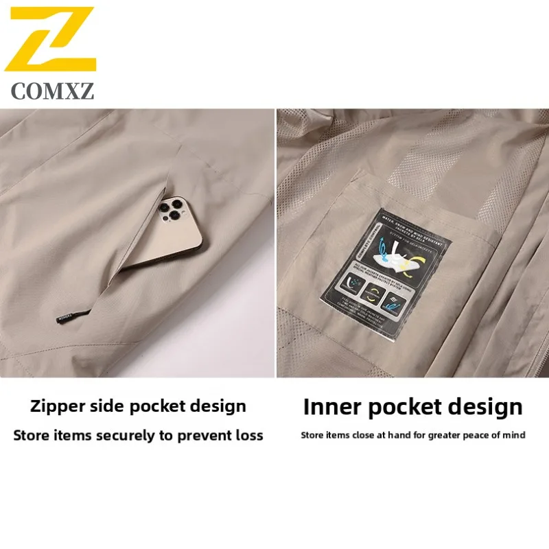 COMXZ Classic Jacket Color Block Cold Proof High Quality Hiking Camping Trench Coat Climbing Windproof Waterproof Men Outerwear