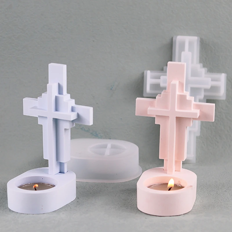 Concrete Cross Candlestick Silicone Mold DIY Handmade Epoxy Resin Plaster Craft Candle Holder Casting Molds Xmas Gift Home Decor