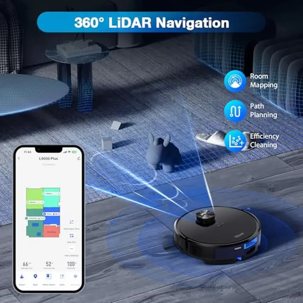 Smart Robot Vacuum and Mop Combo L9000 Plus Self-Emptying LiDAR Navigation 4000Pa Suction 150Min Runtime Home Mapping Alexa 3