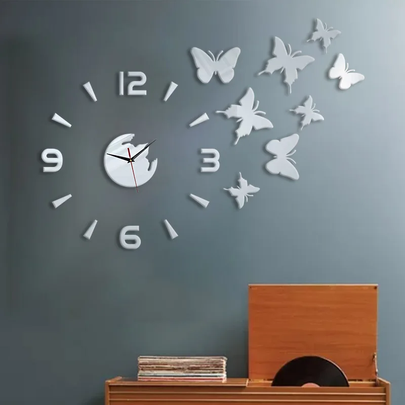 Wall Clock DIY Butterfly Mirror Material Simple Home Wall Decoration Suitable Living Room Bedroom