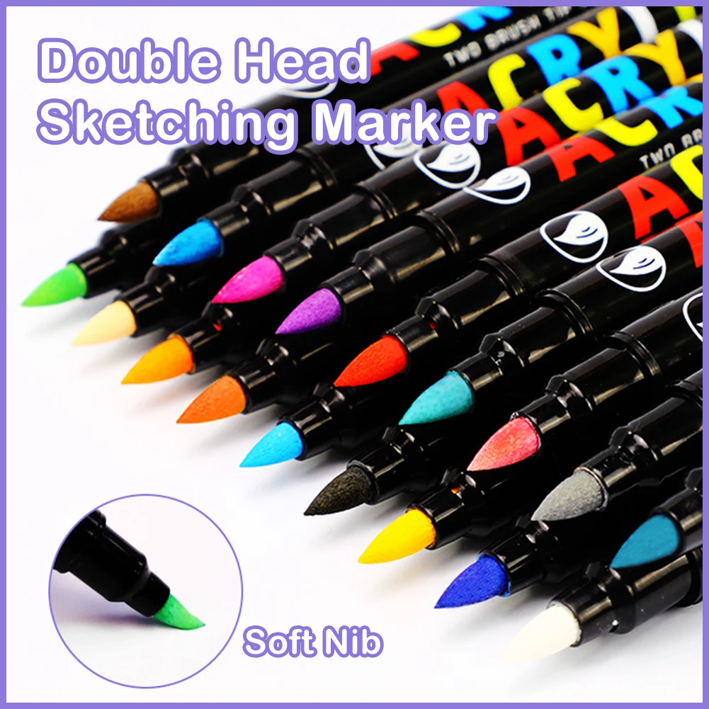 Dual Brush Acrylic Paint Pens Sketching Markers 36 Colors Sets for