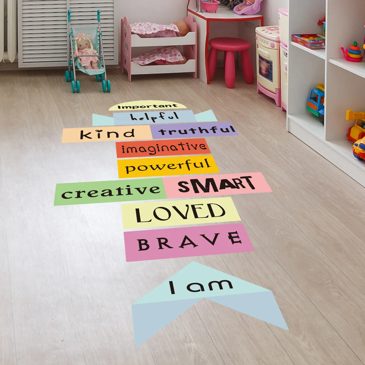 Kids Room Floor Sticker Multicolor Shapes Alphabet PVC Wall Decals Stickers for Nursery Room Playroom Kindergarten Decor