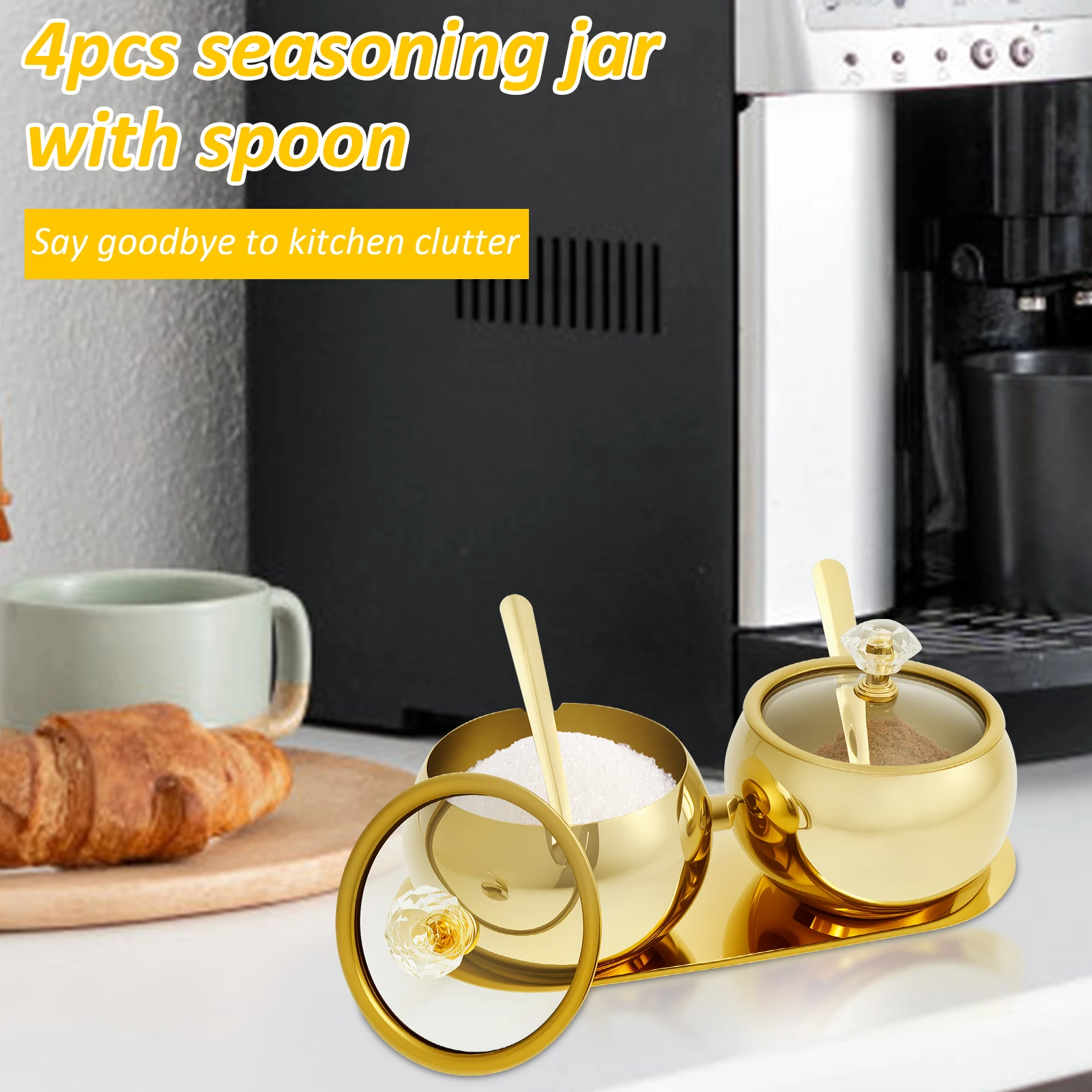 1/2/4Pcs Seasoning Jar Stainless Steel Spice Jar with Glass Lid and Spoon Sugar Salt Pepper Storage Jars for Kitchen Accessories