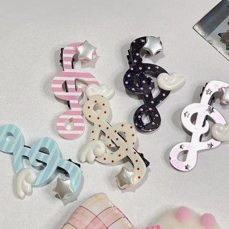 Kawaii Trendy Star Musical Symbol Flügel Haarspange Y2K INS Stil Einzigartiger gestreifter Seitenclip Pony Clip Haarschmuck Zubehör – Detail 5