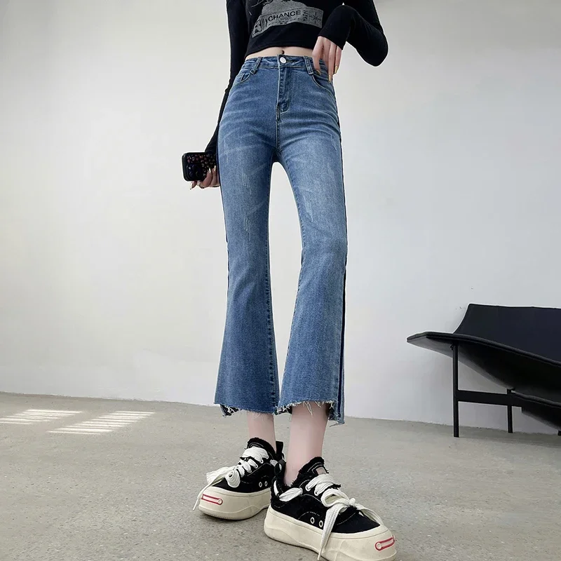 

Girls Fashion High Waisted Jeans Woman Clothing Ladies Casual Streetwear Lim-Fit Denim Trousers Female Bell-bottoms Vy928