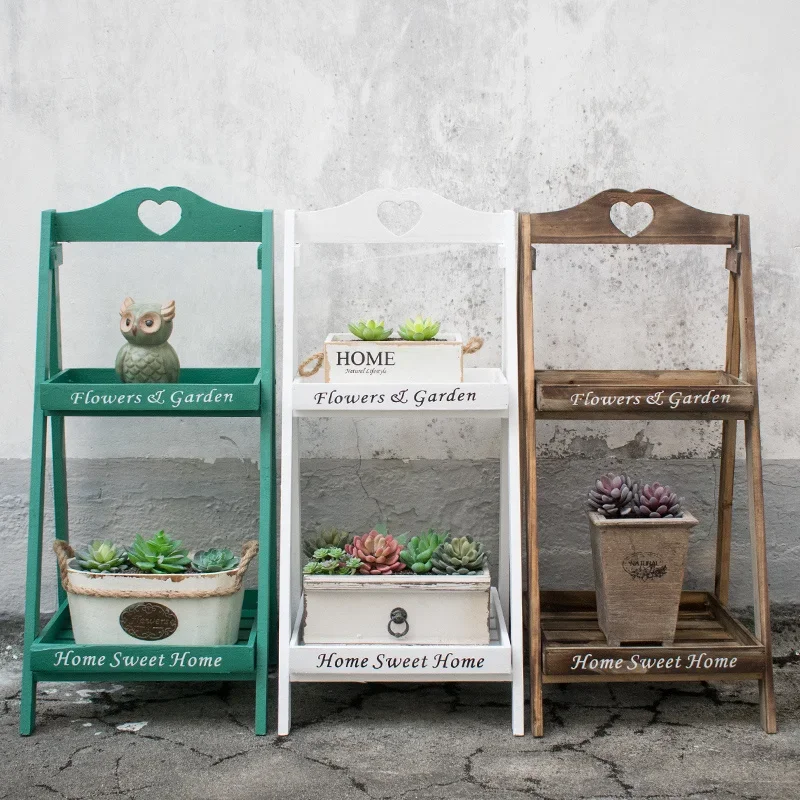 Garden Flower Shelf Balcony Decoration Plant Shelves Living Room Floor-to-ceiling Solid Wood Green Dill Window Flower Rack