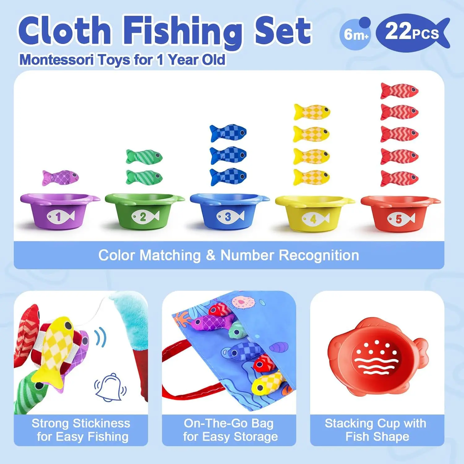 Gioco di pesca in tessuto montessori e bicchieri impilabili_voghion.com