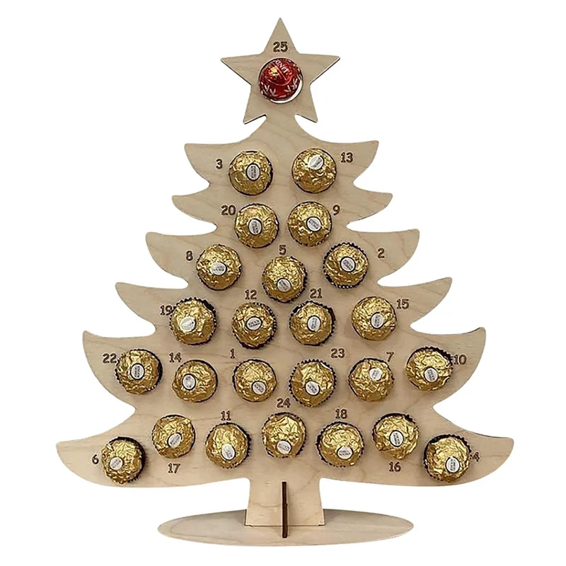 AA81-Wooden Christmas Countdown Calendar Christmas Tree Countdown Calendar Chocolate Stand