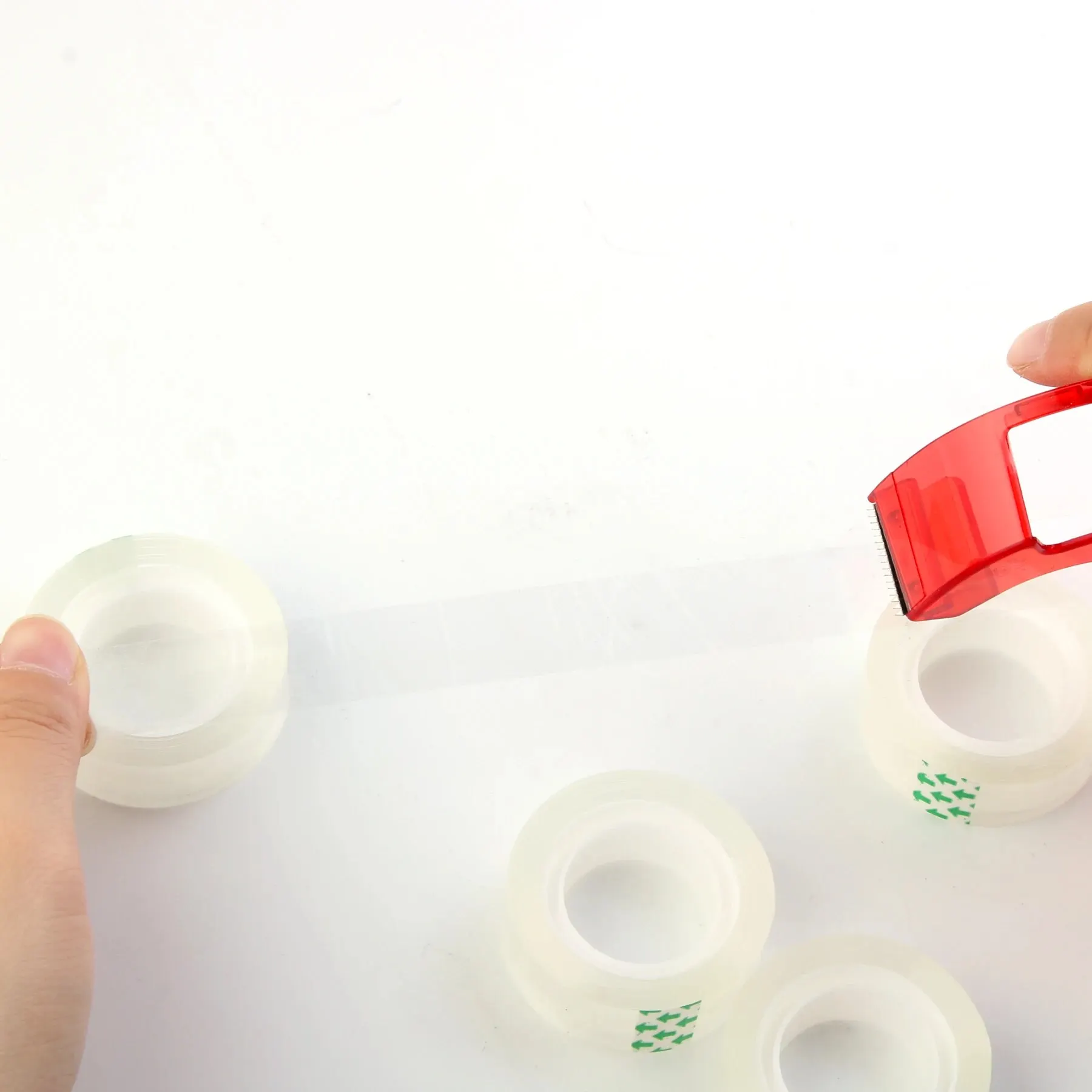 MOTARRO Blue Red Portable Tape Cutter 15MM*15M with 5 Rolls of Transparent Tape Storage Cutting Seat Dispenser Holder