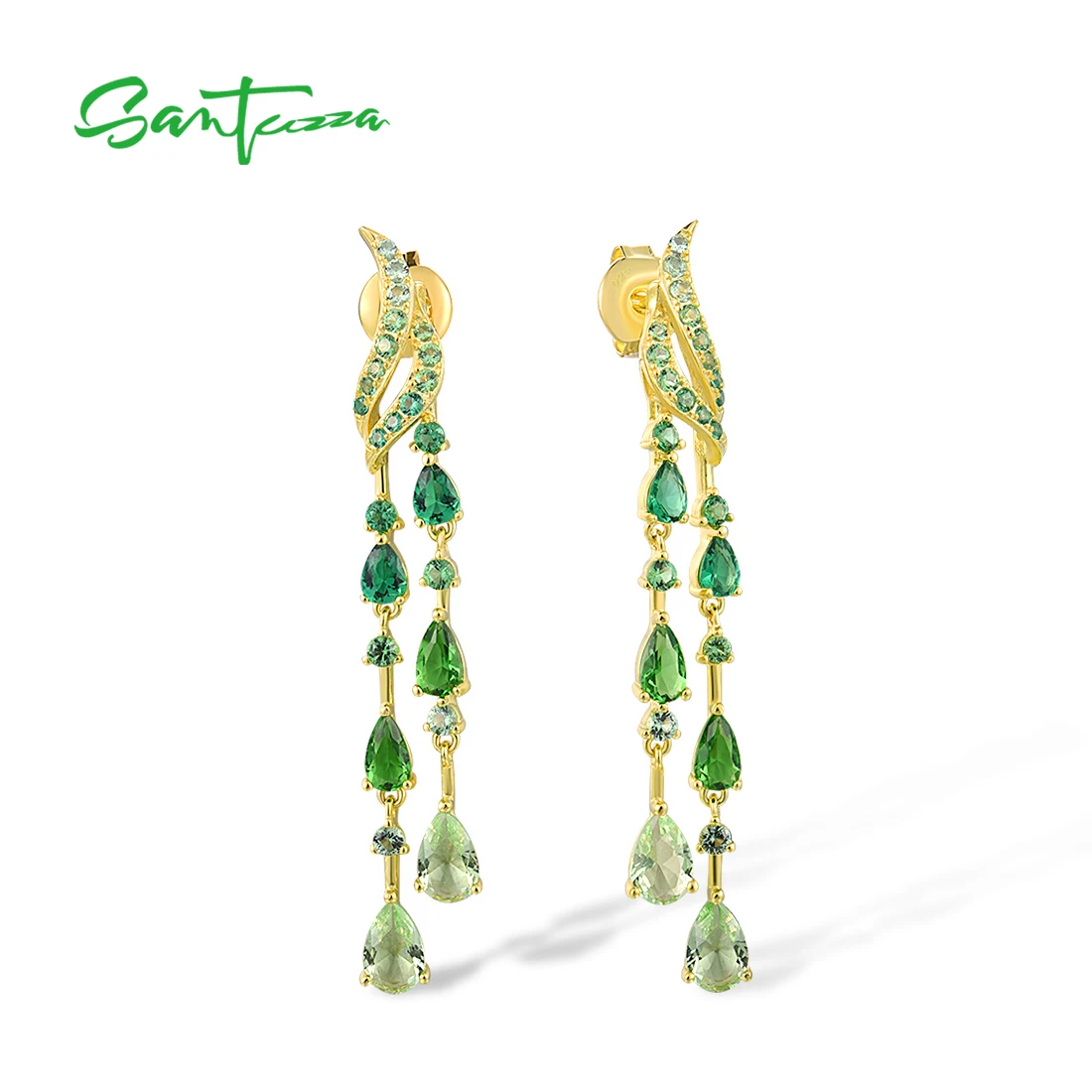 SANTUZZA925SterlingSilverStudLongEarringsForWomenOmbreGreenSpinelAndGlassGoldPlatedFashionFineElegantJewelry-AliExpress36