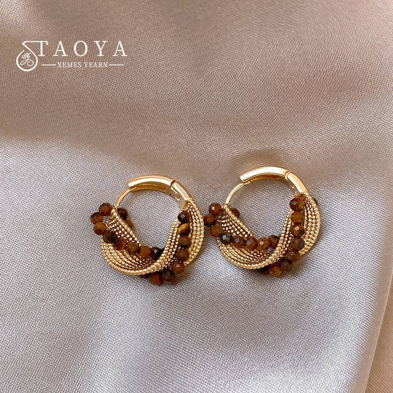 1011-c21188.jpg 2026 New Design Tiger Eye Stone Wrapped Gold Color Earrings European and American Trendy Jewelry For Women's Luxury Accessories - Image 1