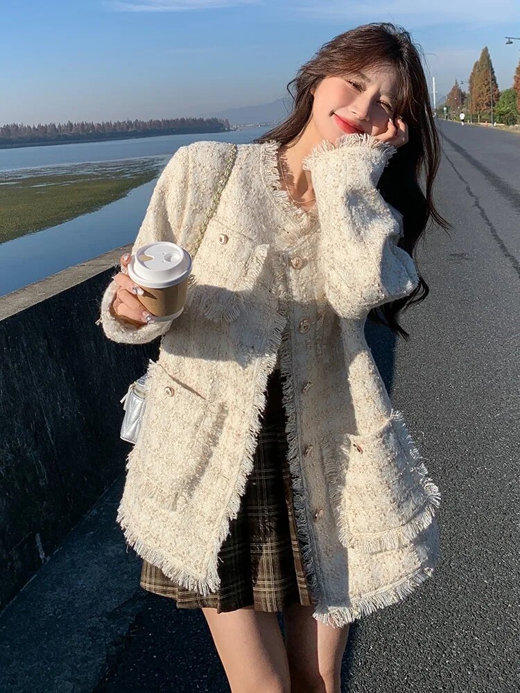 Spring Maternity Woolen Jackets Tassel Hem Long Sleeve O-neck Fashion Pregnant Woman Blazers Sweet Pregnancy Cardigans Coat
