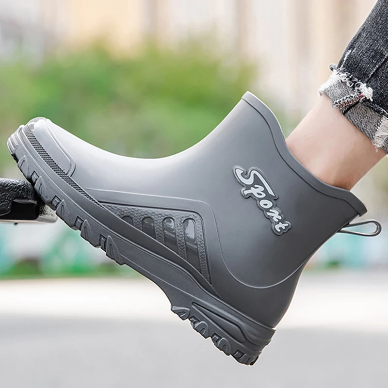 Men Rainboots Waterproof Rain Boots Ankle Water Shoes PVC Fashion Outdoor Flat Non-Slip Fishing Work Boots Man Ankle Rainboots