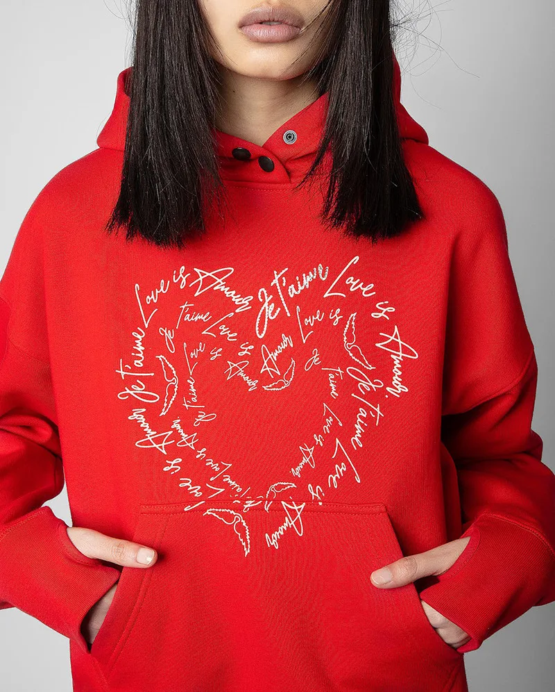 Mia Heart St-Valentin Sweatshirt  miteigi Women’s Zadig & Voltaire Letter Love Heart Print Crew Neck Long Sleeves Loose Pullovers Hooded sweatshirts for woman in red Spring Summer Fall Autumn womens fashion season crewneck sportswear hoodies