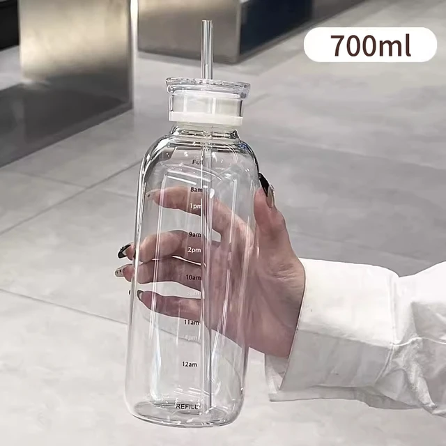 300/500/750ml Large Glass Water Bottle with Straw 2 Lids Clear Kawaii Drinking Bottle Leakproof Iced Coffee Cup for Woman Girl 6