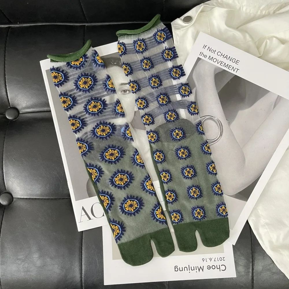 Frauen Tabi Socken Paar, geteilte Zehen dünne durchsichtige Strümpfe gerollte Kante Mittel rohr Socken für Flip Flop Sandale – Detail 16