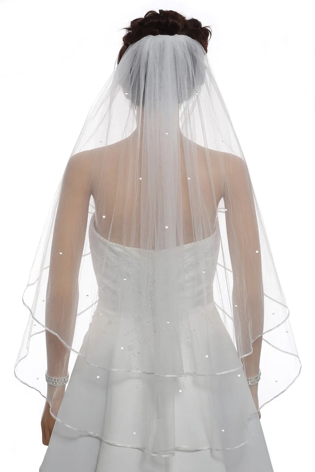 2T 2 Tier Ribbon Edge Center Gathered Beaded Bridal Veil bridal veil
