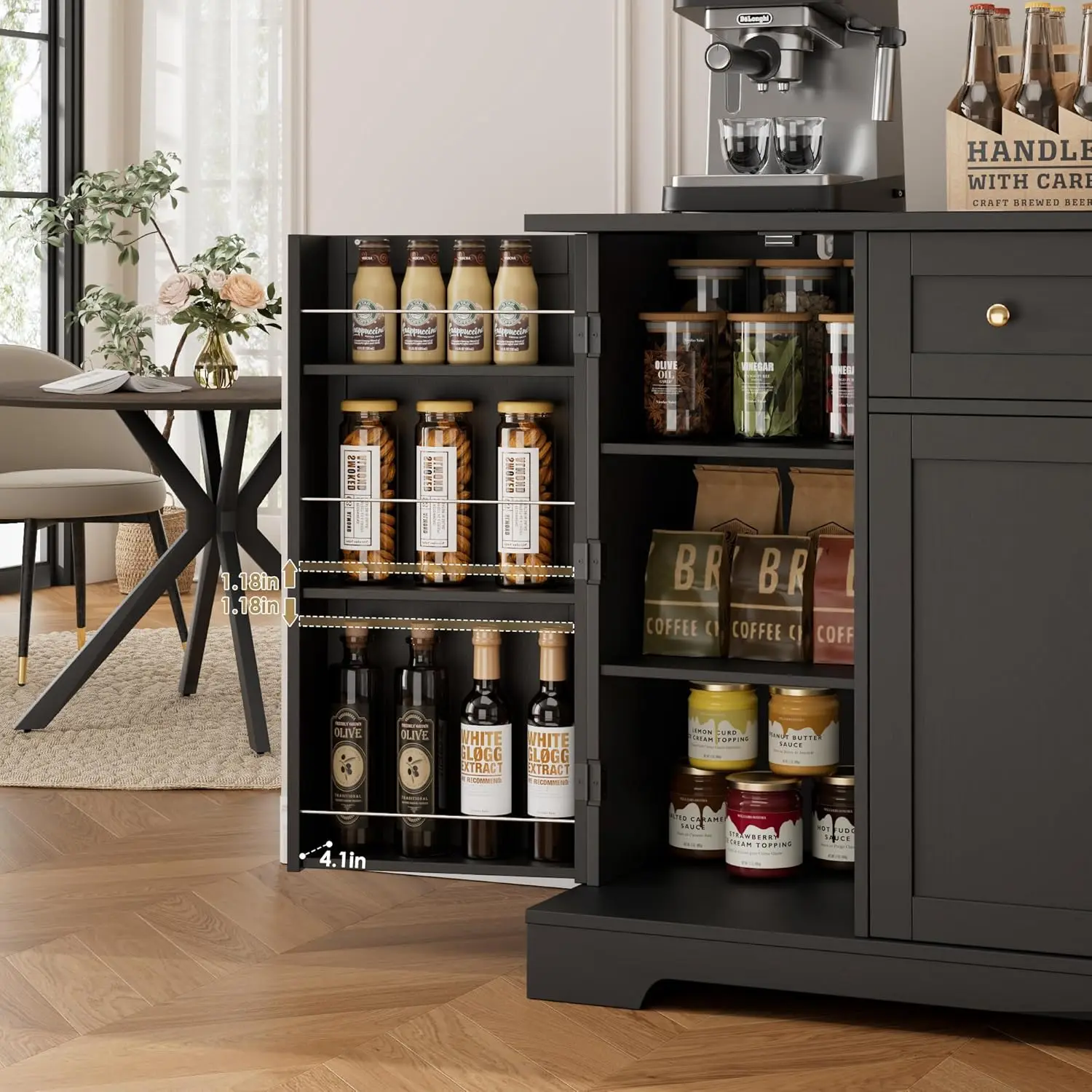 54" Buffet Cabinet with Storage, Modern Kitchen Buffet Sideboard with Drawer, Wood Coffee Bar with Adjustable Shelves, Kitchen S