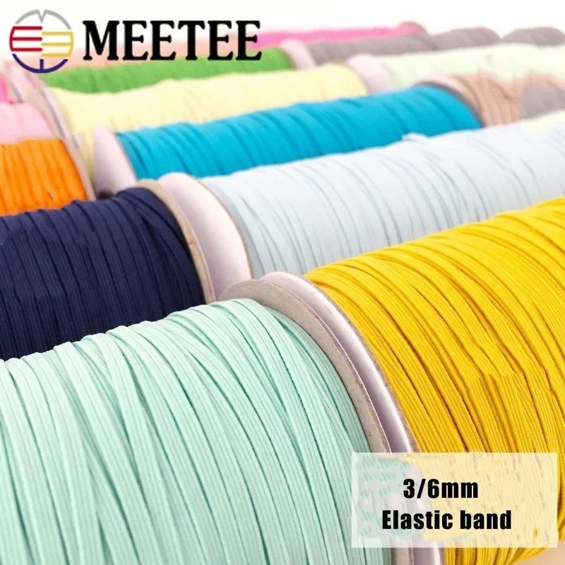 Meetee 탄성 밴드 로프 고무 헤어 밴드 리본, 바느질 웨빙 테이프, 허리 신발 벨트, DIY 의류 액세서리, 10m, 3mm, 6mm