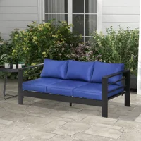 Outsunny Patio Furniture with Cushions, Aluminum Outdoor Sofa, Navy Blue 2