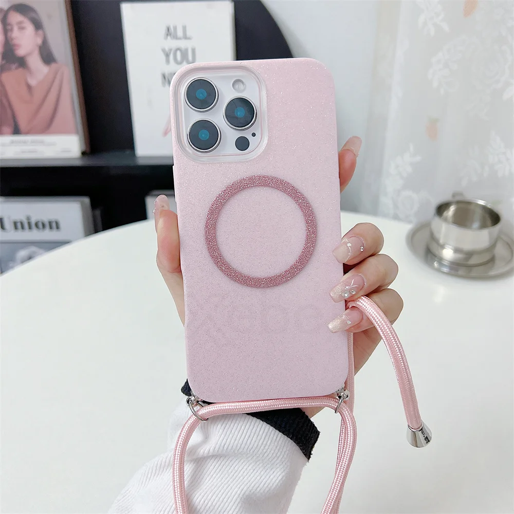 Glitter Crossbody Nylon Lanyard Phone Case with Adjustable Strap