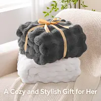 Cozy Faux Rabbit Fleece Blanket | Throw for Bedroom, Guest Room, Living Room, Student Dormito For all season