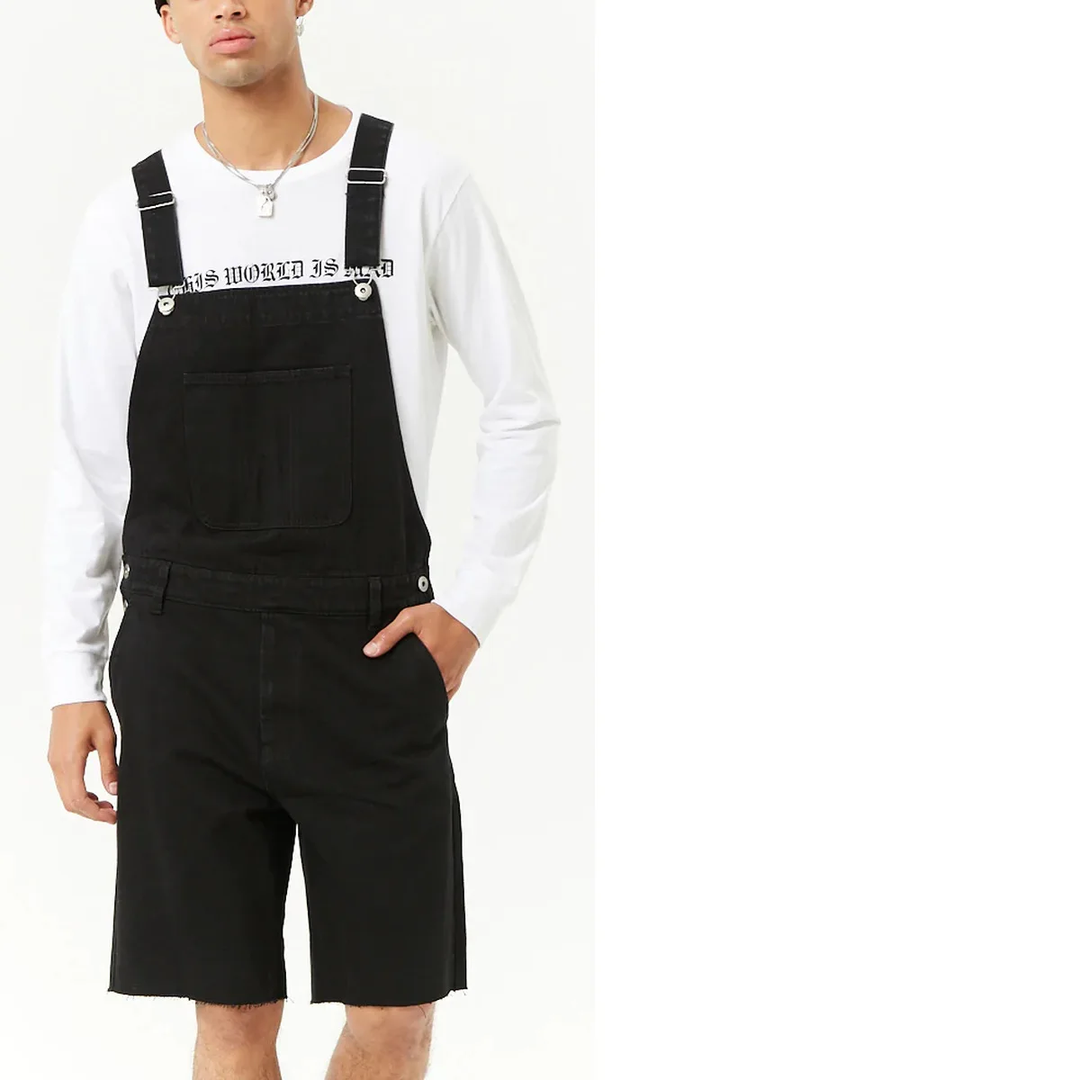 Retro Mens Jeans Denim Ripped Shorts One-piece Overalls Bib Knee Length Pants Black Jumpsuit