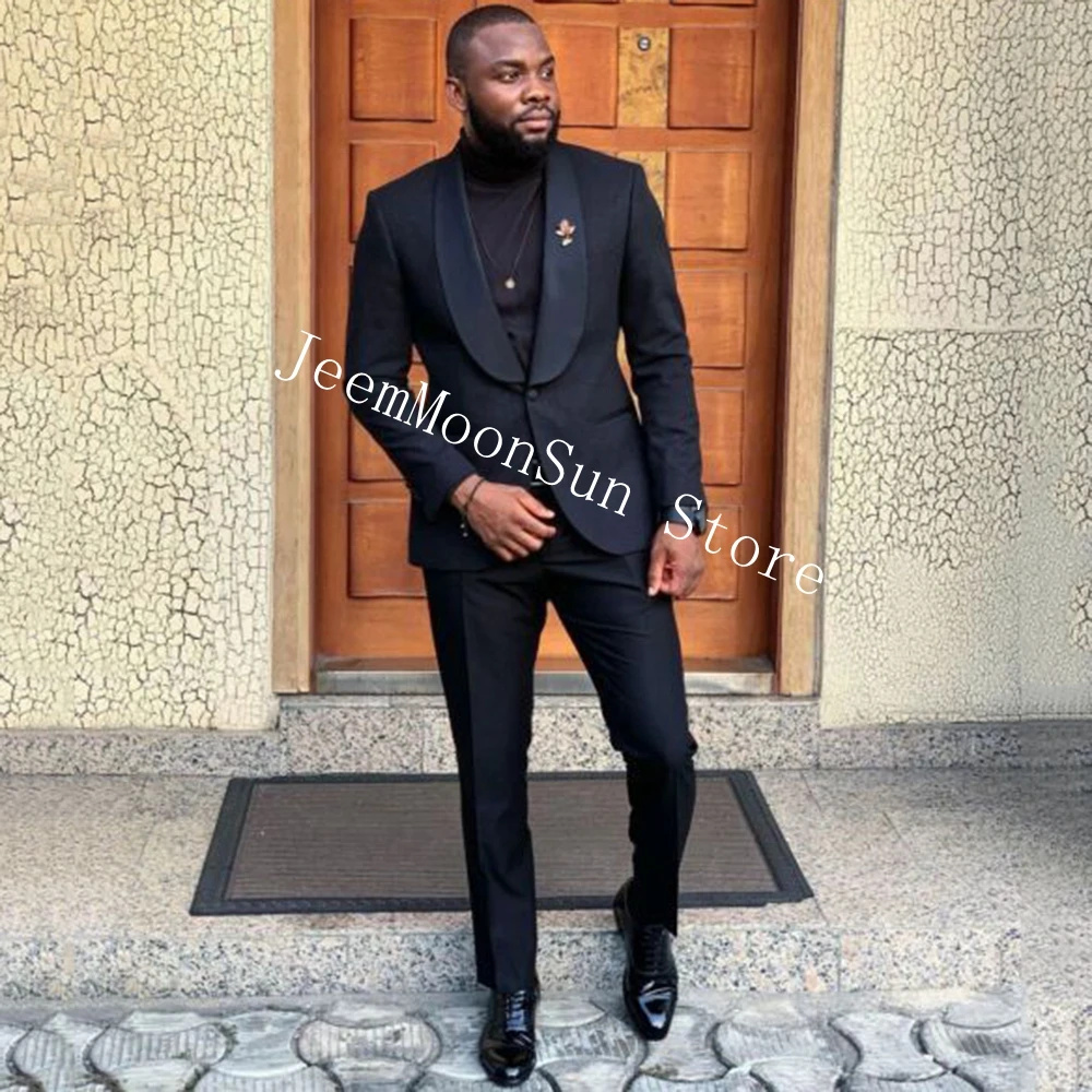 Black Slim Fit Wedding Suits For Men 2 Pieces Suits Blazer Pants Groomsmen Groom Wear Tuexdos For Wedding Trajes De Hombre