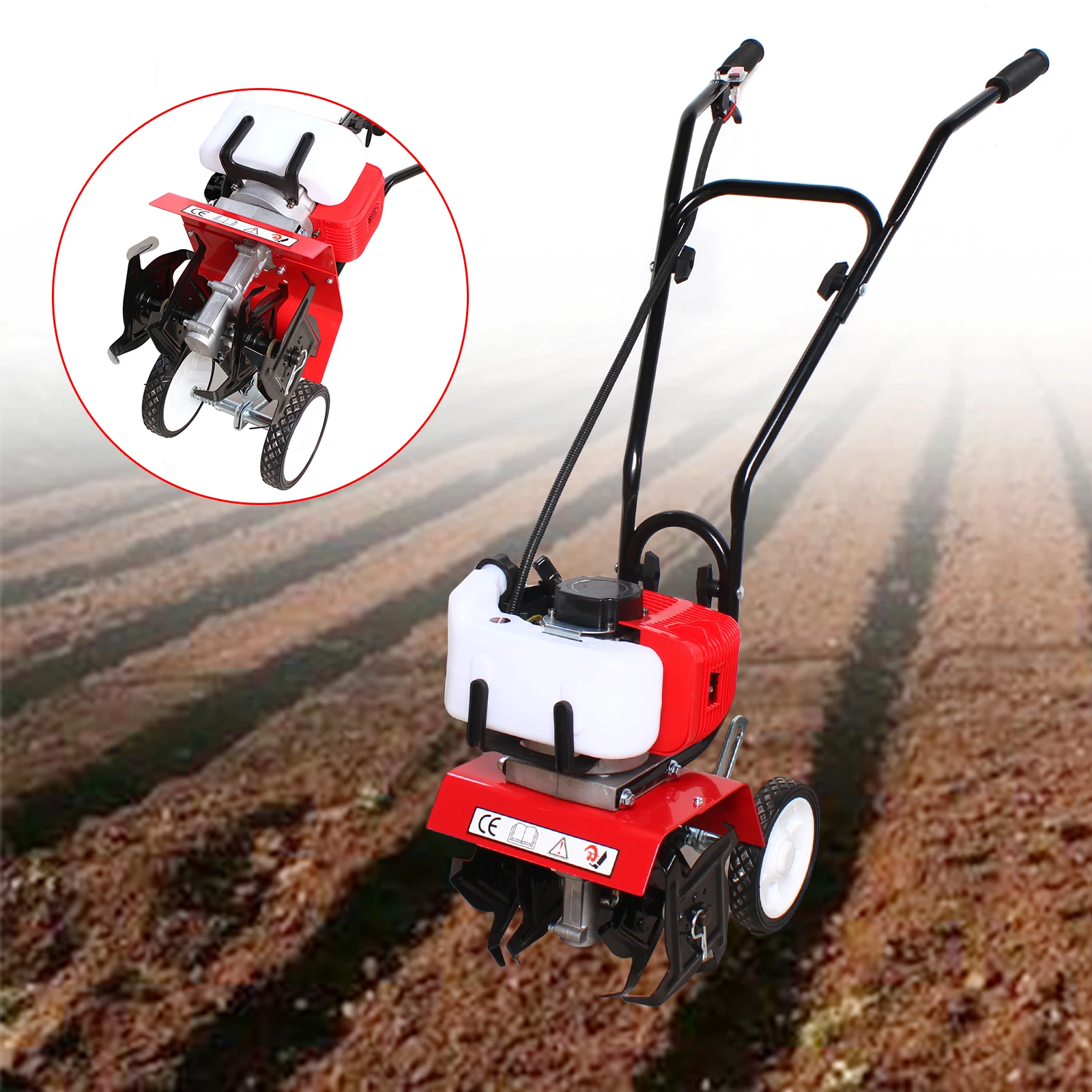 

52CC Mini Gasoline Tiller Farm Cultivator Garden Yard Soil Tilling Machine Air-cooled 2 Stroke 1.65kw Tillage 6500-7000r/min