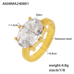Elegant Gold Plated Stainless Steel Ring with Red and Green Oval Glass Stones - Luxury Jewelry Wedding Gift - 8 (Transparent)