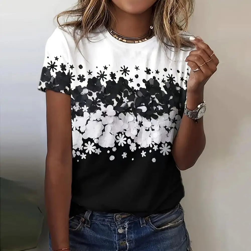 

Soft Blouse Floral Print Women's Summer Tunic Tops Casual Streetwear Oversized Pullover Basic Female Tees for Fashionable Summer