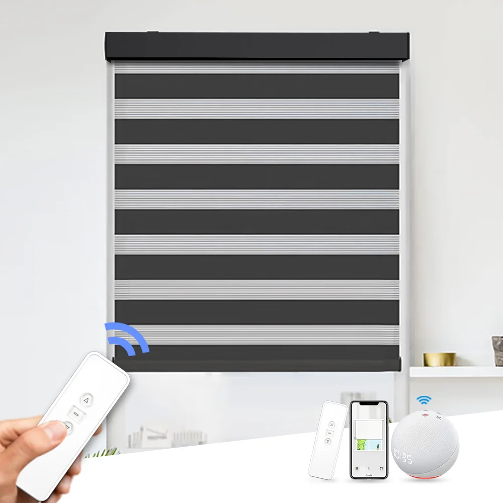 

child safe curtain electric automated smart zebra blinds power solar office blackout square window zebra roller blinds
