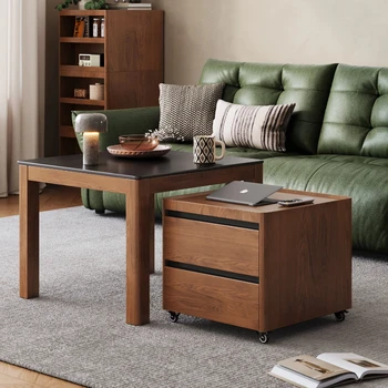 Tavolo quadrato moderno compatto multifunzionale in legno massello Armadietto laterale vintage Mobili minimalisti con supporto alto