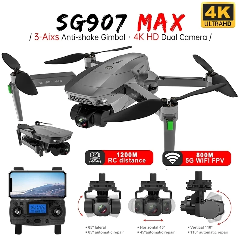 Профессиональный Квадрокоптер ZLL SG907 MAX, 4K HD ESC камера, с 3-осевым шарнирным держателем, Wi-Fi, 25 минут полета